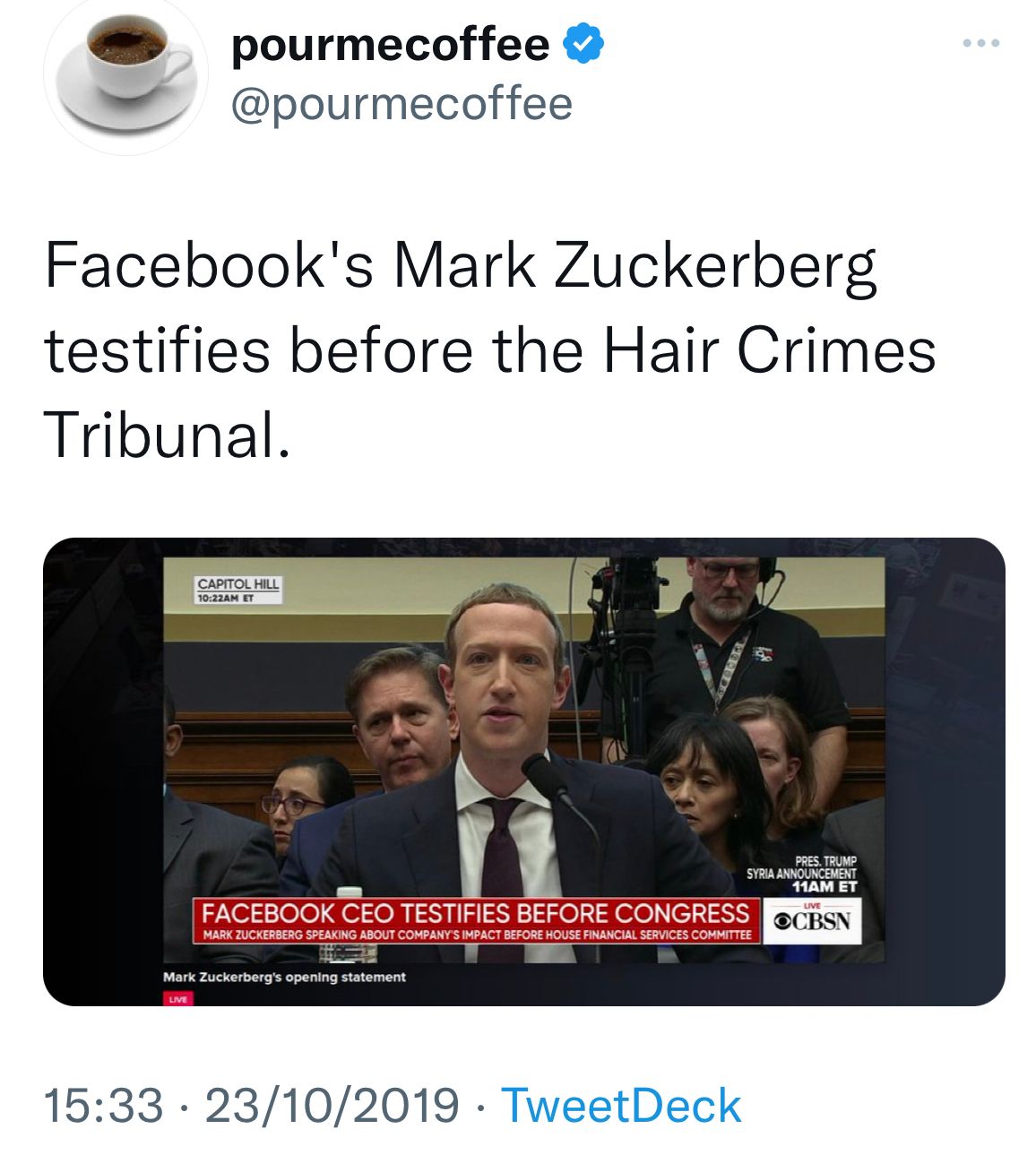 Mark Zuckerberg testified in front of Hair Crimes Tribunal