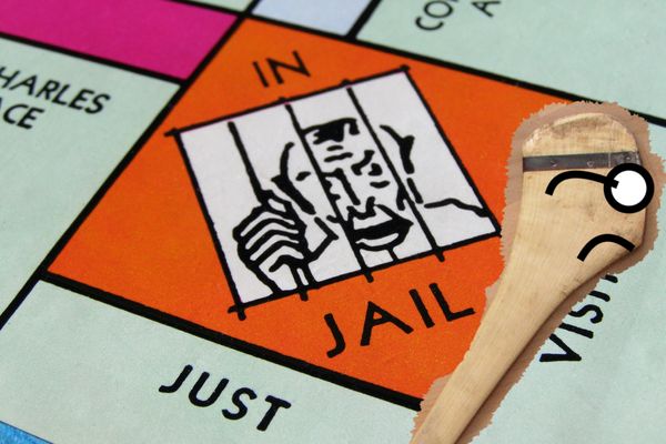 A hurl wearing glasses in the Monopoly Jail square. Images cc ccPixs.com and  Dr. Peter Wöllauer