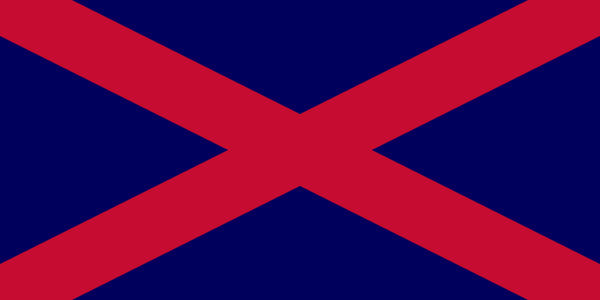 Echoing an unfinished Union Jack, the original flag of the Blueshirt movement is a red saltire cross on a blue background.