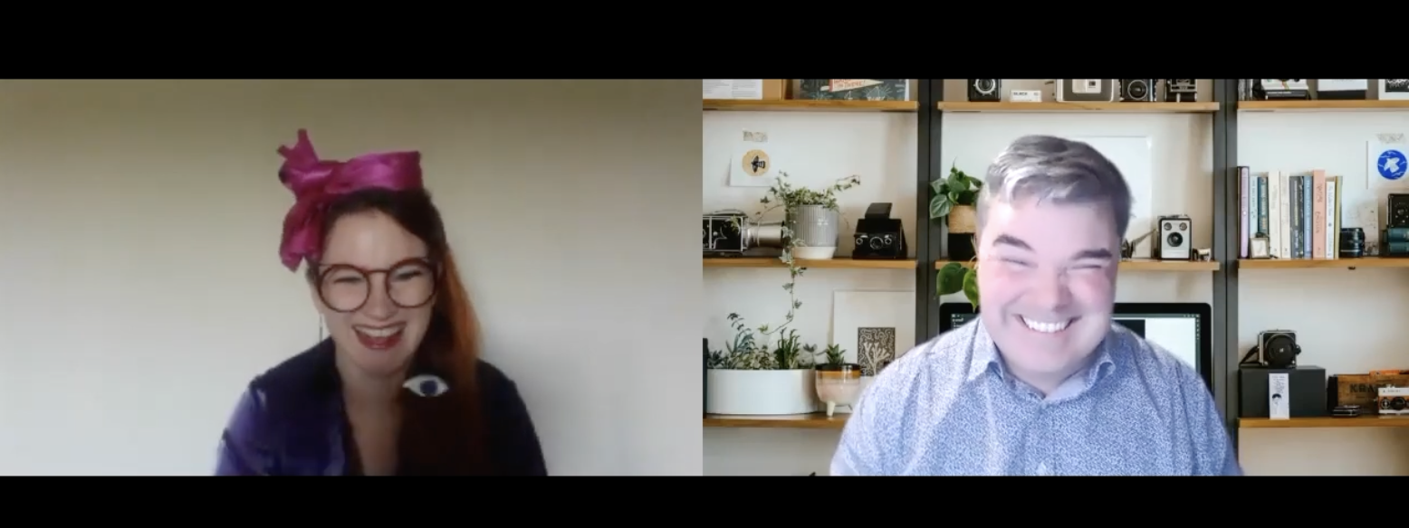 A screenshot of a Zoom interview with Taryn DeVere and Simon McGarr